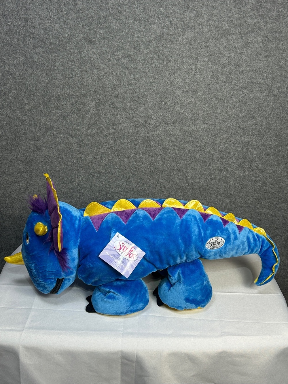 Stuffies Kingston The Dino Blue Plush W/Hidden Secret Pockets Whimsical Bed Toy